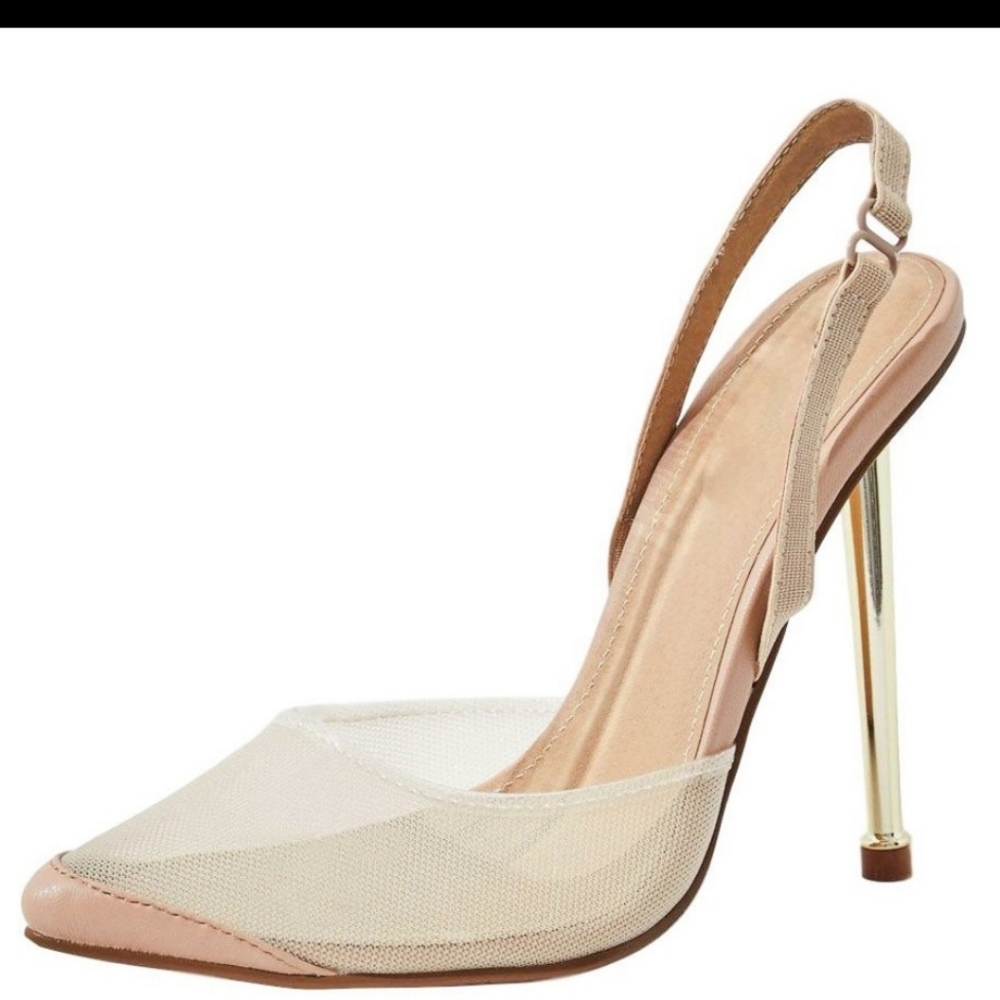 Nude Mesh Pointed Toe Slingback